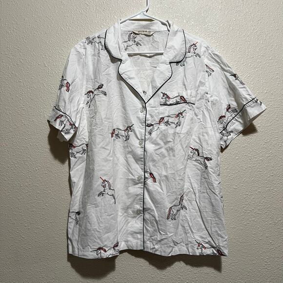 Printfresh white cotton embroidered unicorn short sleeve button front shirt XL - Picture 2 of 8